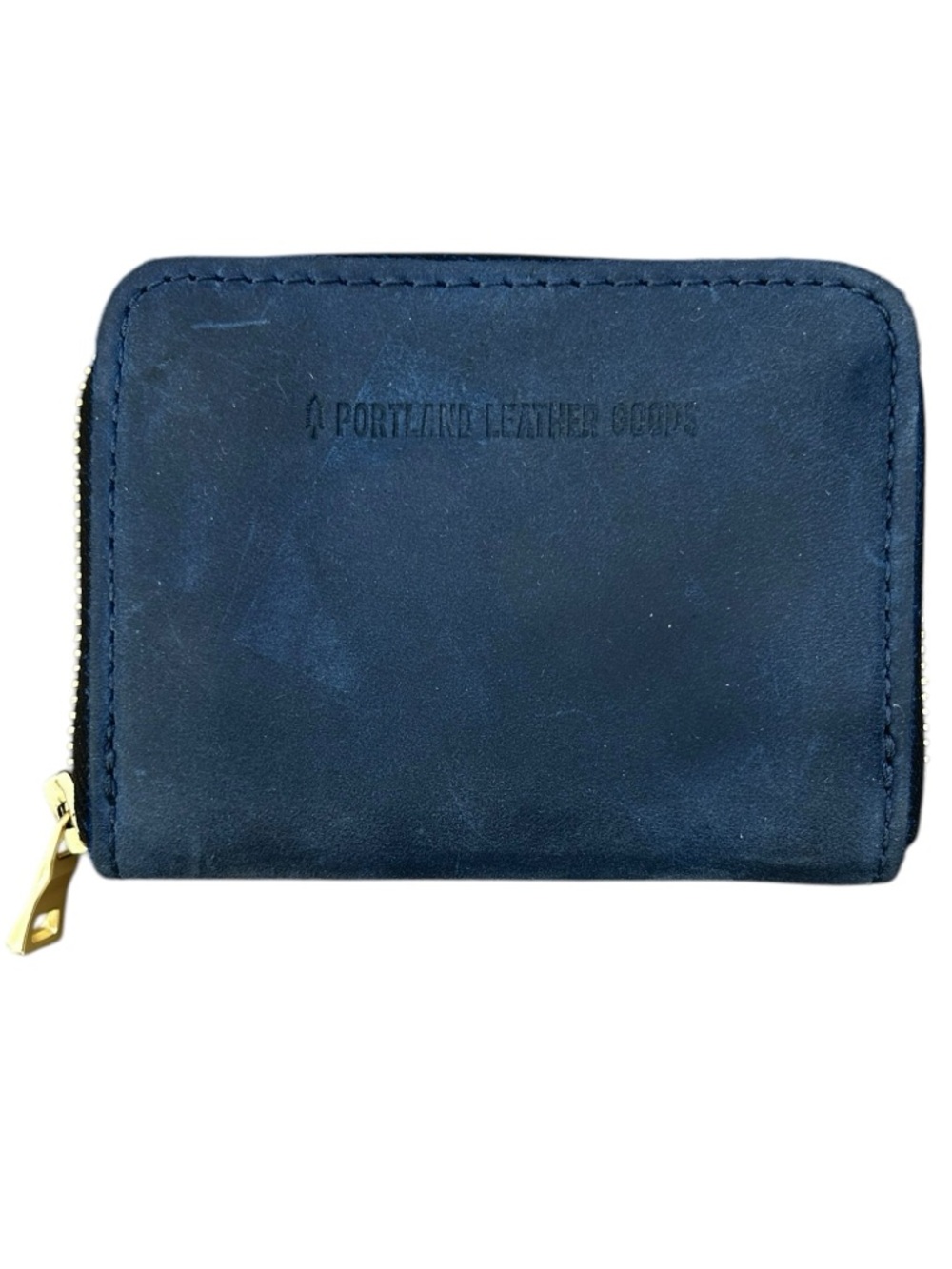 Portland Leather Goods Small Zip Wallet Navy Suede Handmade